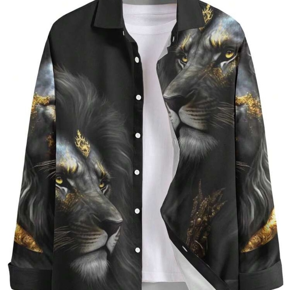 Shein Men Manfinity LEGND Plus Lion Print Shirt size 4XL.